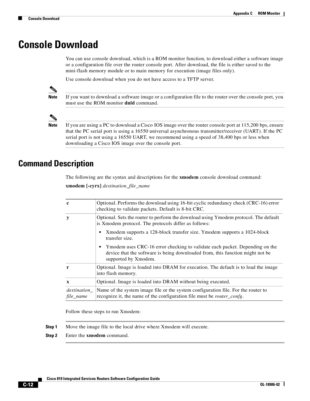 Cisco Systems C819GUK9, C819HG4GVK9 manual Console Download, Command Description 