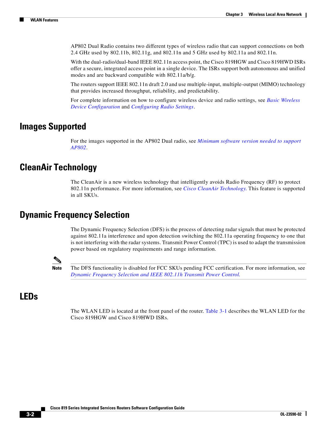 Cisco Systems C819GUK9, C819HG4GVK9 manual Images Supported, CleanAir Technology, Dynamic Frequency Selection, LEDs 