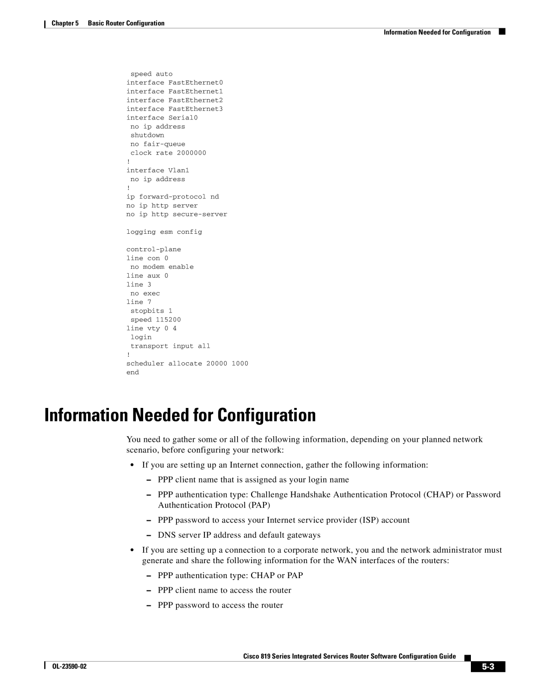 Cisco Systems C819HG4GVK9, C819GUK9 manual Information Needed for Configuration 