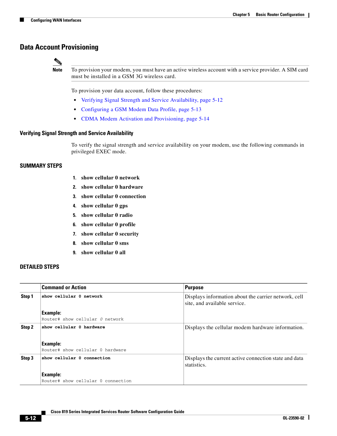 Cisco Systems C819GUK9, C819HG4GVK9 manual Data Account Provisioning, Command or Action Purpose 