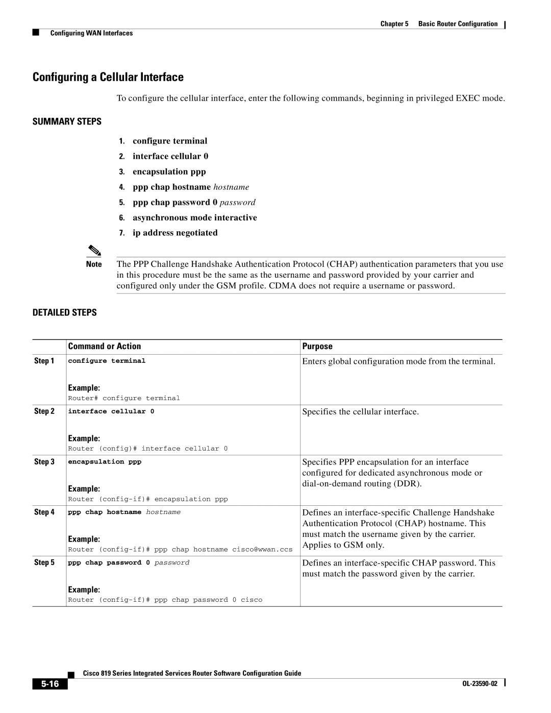 Cisco Systems C819GUK9, C819HG4GVK9 manual Configuring a Cellular Interface 