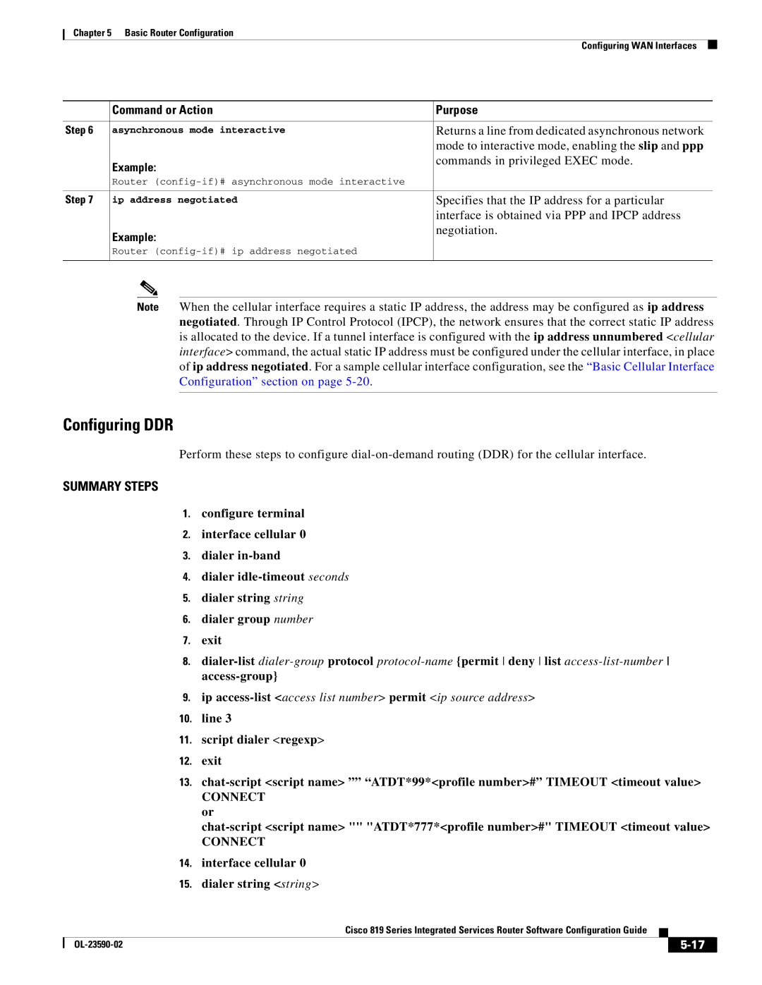 Cisco Systems C819HG4GVK9, C819GUK9 manual Configuring DDR, Interface cellular Dialer string string 