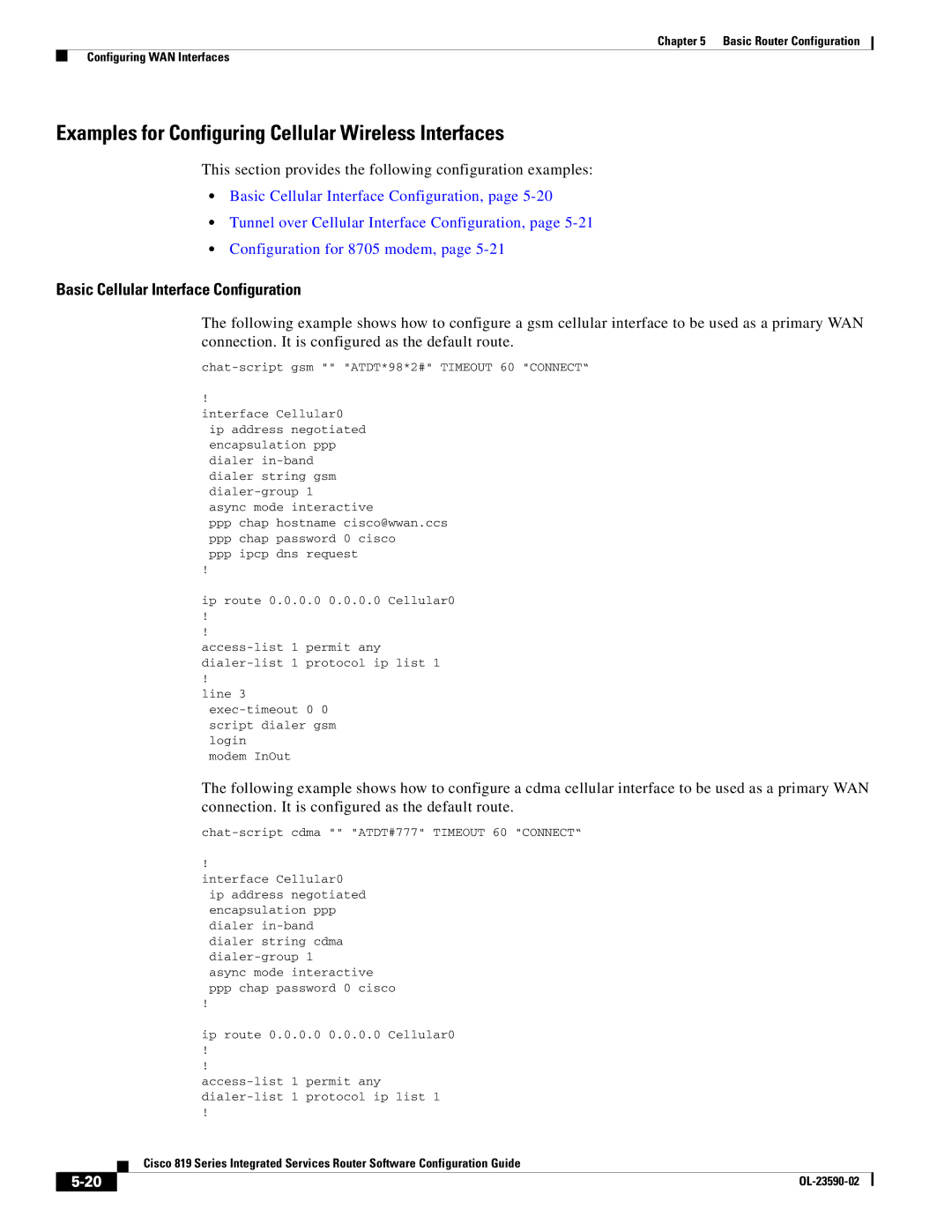 Cisco Systems C819GUK9, C819HG4GVK9 manual Examples for Configuring Cellular Wireless Interfaces 