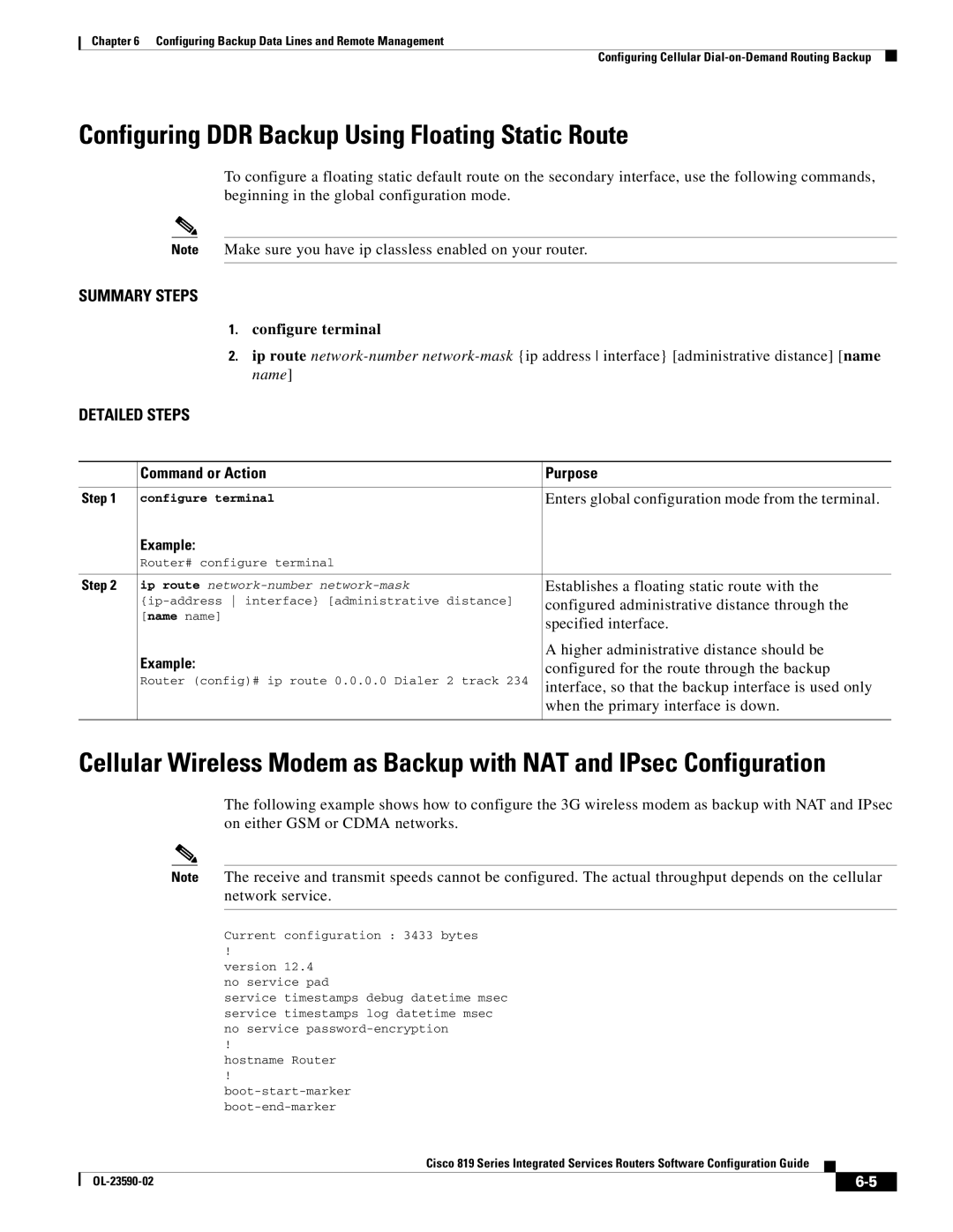 Cisco Systems C819HG4GVK9, C819GUK9 manual Configuring DDR Backup Using Floating Static Route 