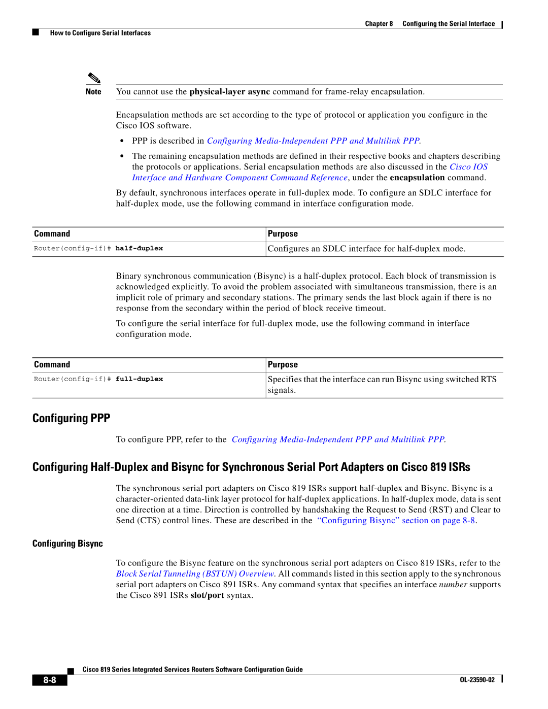 Cisco Systems C819GUK9, C819HG4GVK9 manual Configuring PPP, Configures an Sdlc interface for half-duplex mode, Signals 