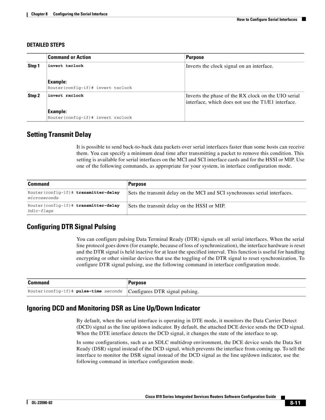 Cisco Systems C819HG4GVK9, C819GUK9 manual Setting Transmit Delay, Configuring DTR Signal Pulsing 