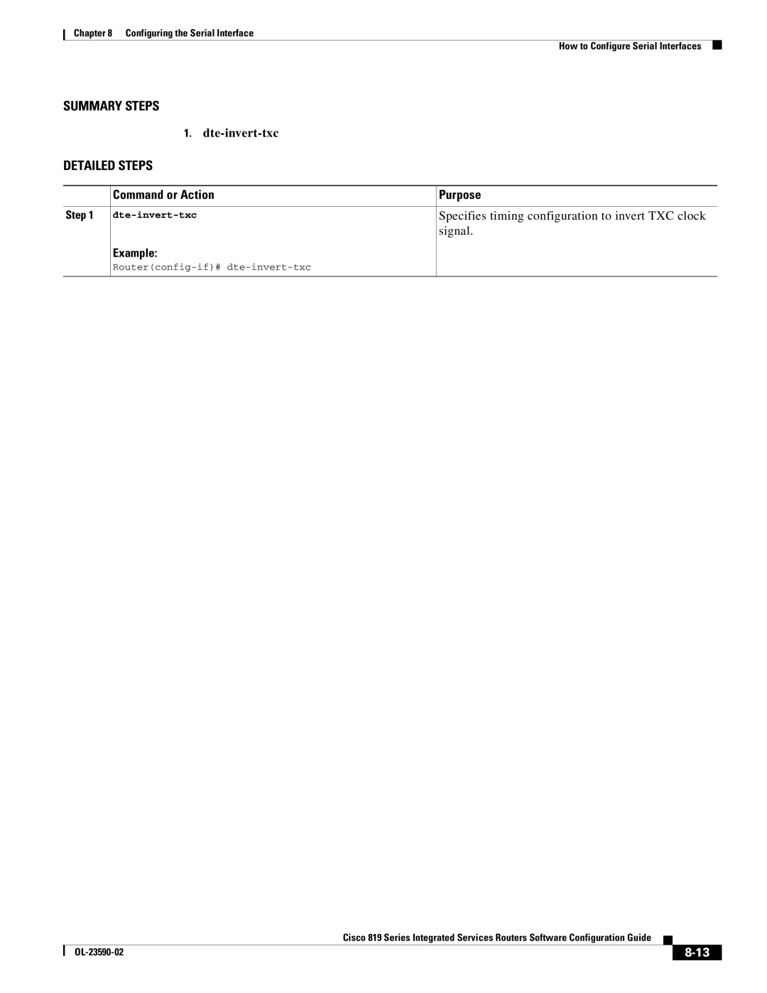 Cisco Systems C819HG4GVK9, C819GUK9 manual Dte-invert-txc, Specifies timing configuration to invert TXC clock 