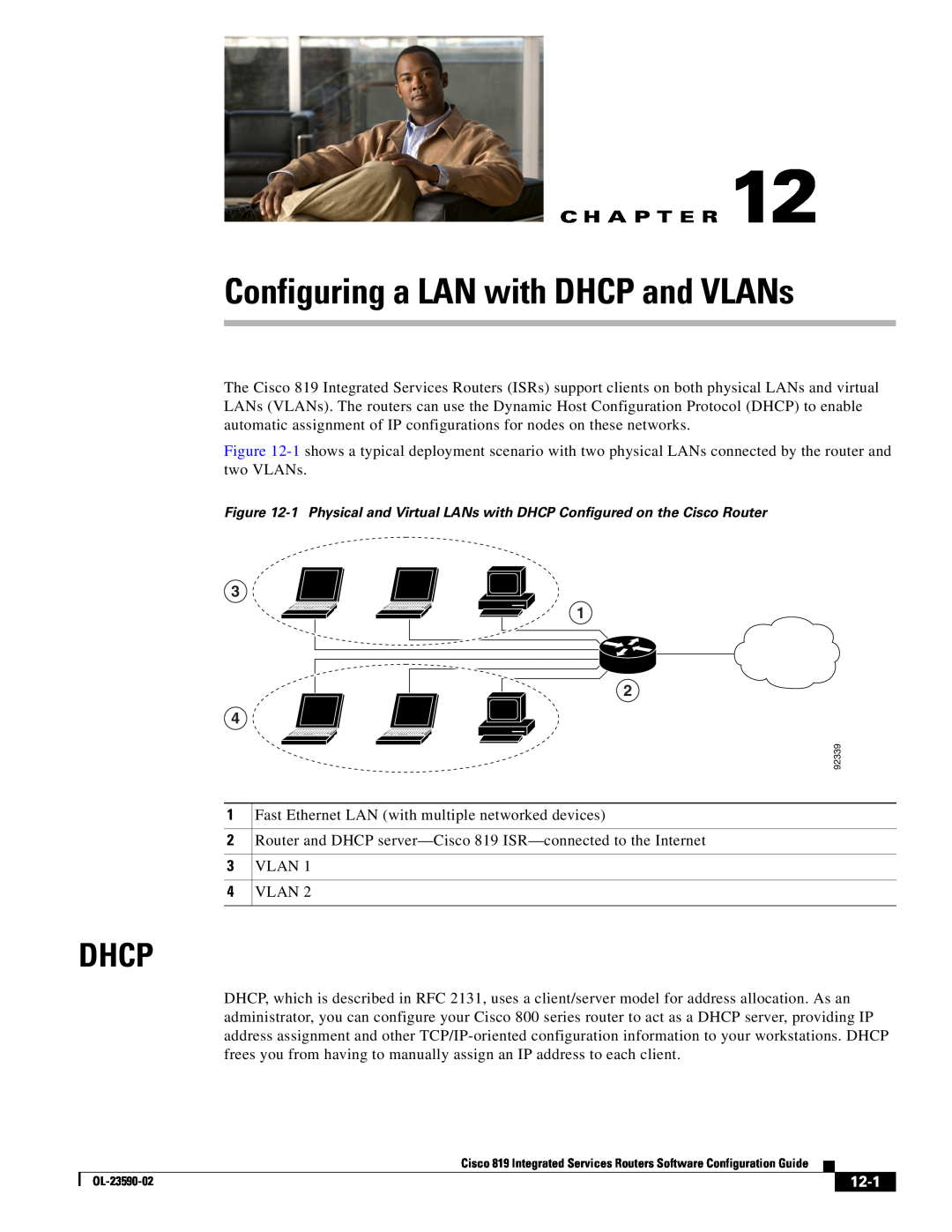 Cisco Systems C819HG4GVK9, C819GUK9 manual Configuring a LAN with DHCP and VLANs, Dhcp, 12-1, C H A P T E R 