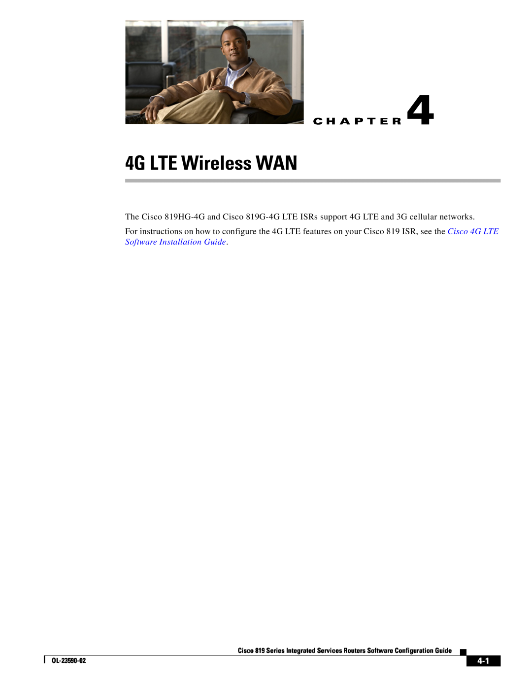 Cisco Systems C819HG4GVK9, C819GUK9 manual 4G LTE Wireless WAN, C H A P T E R 