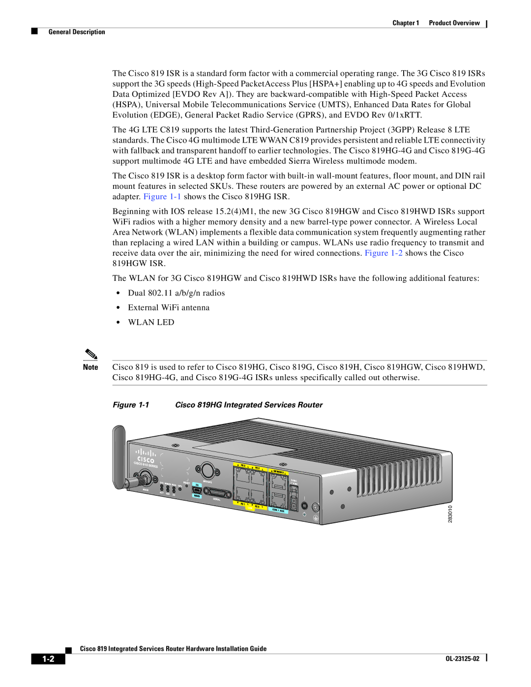 Cisco Systems C819GUK9, C819HK9, C819G4GAK9 manual Wlan LED, Cisco 819HG Integrated Services Router 