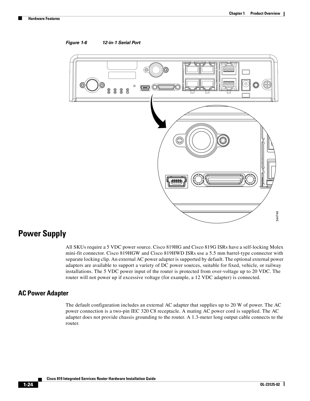 Cisco Systems C819G4GAK9, C819GUK9, C819HK9 manual Power Supply, AC Power Adapter 