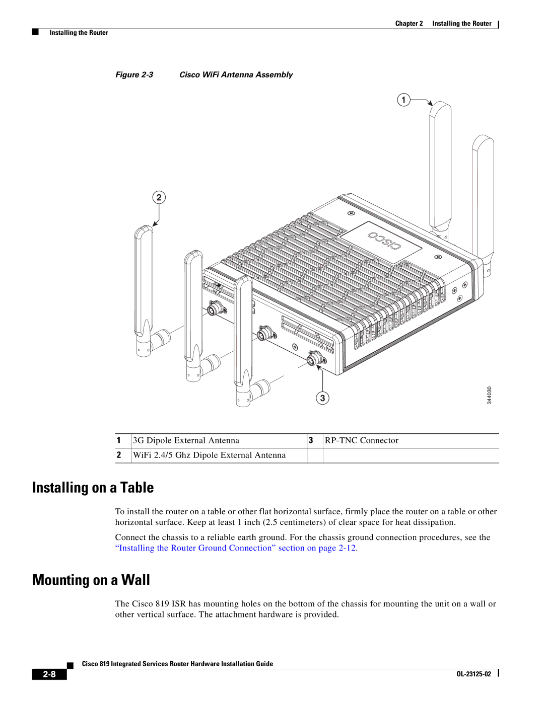 Cisco Systems C819GUK9, C819HK9, C819G4GAK9 manual Installing on a Table, Mounting on a Wall 