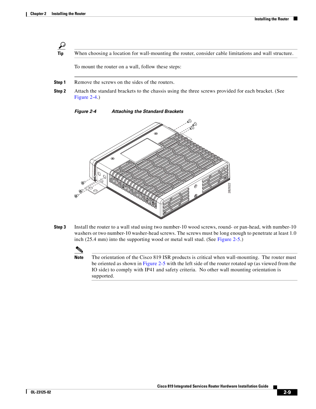 Cisco Systems C819HK9, C819GUK9, C819G4GAK9 manual Attaching the Standard Brackets 