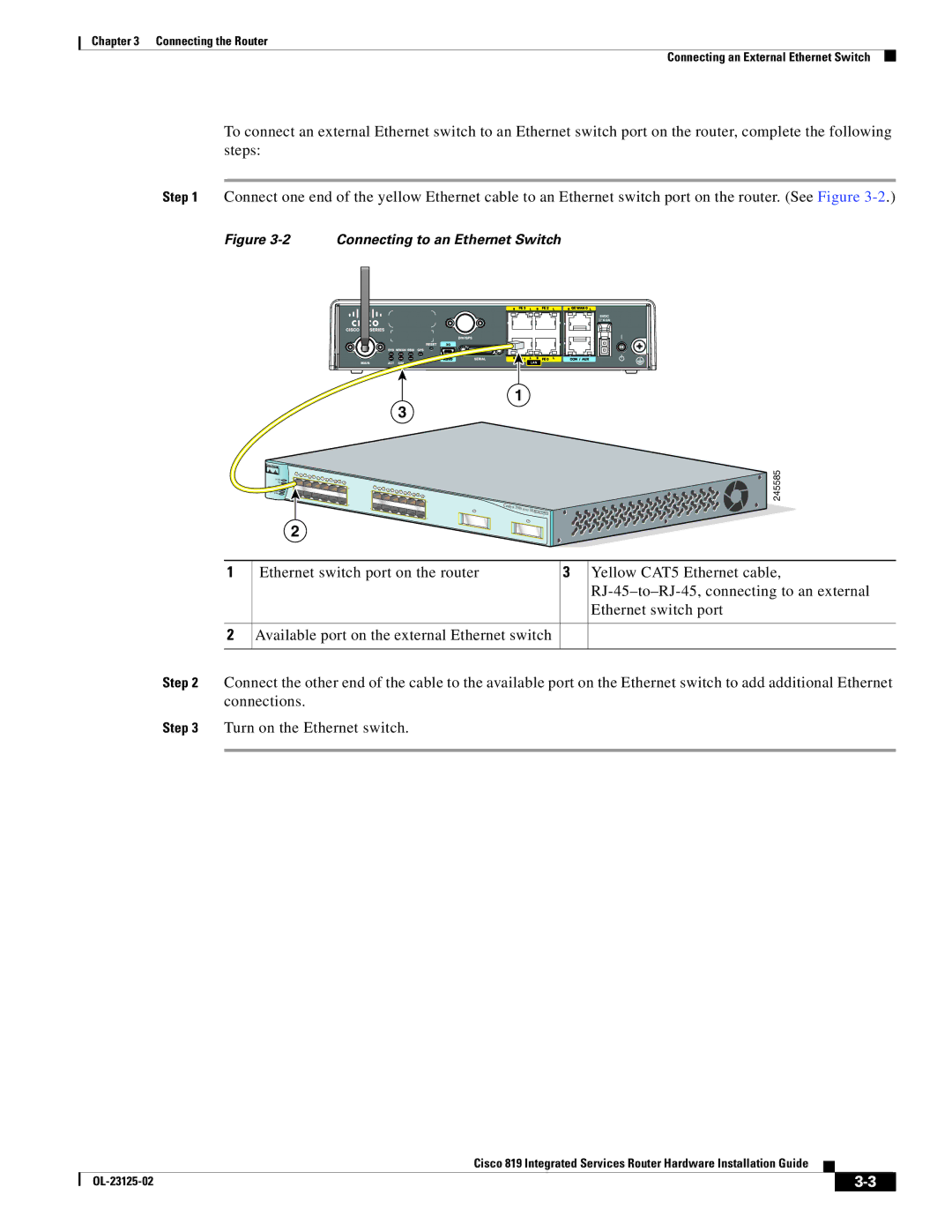 Cisco Systems C819HK9, C819GUK9, C819G4GAK9 manual Connecting to an Ethernet Switch 