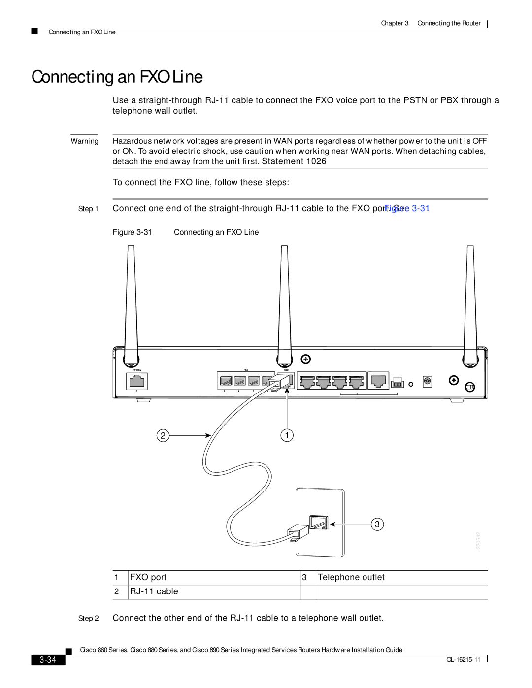 Cisco Systems C892FSPK9 manual Connecting an FXO Line 