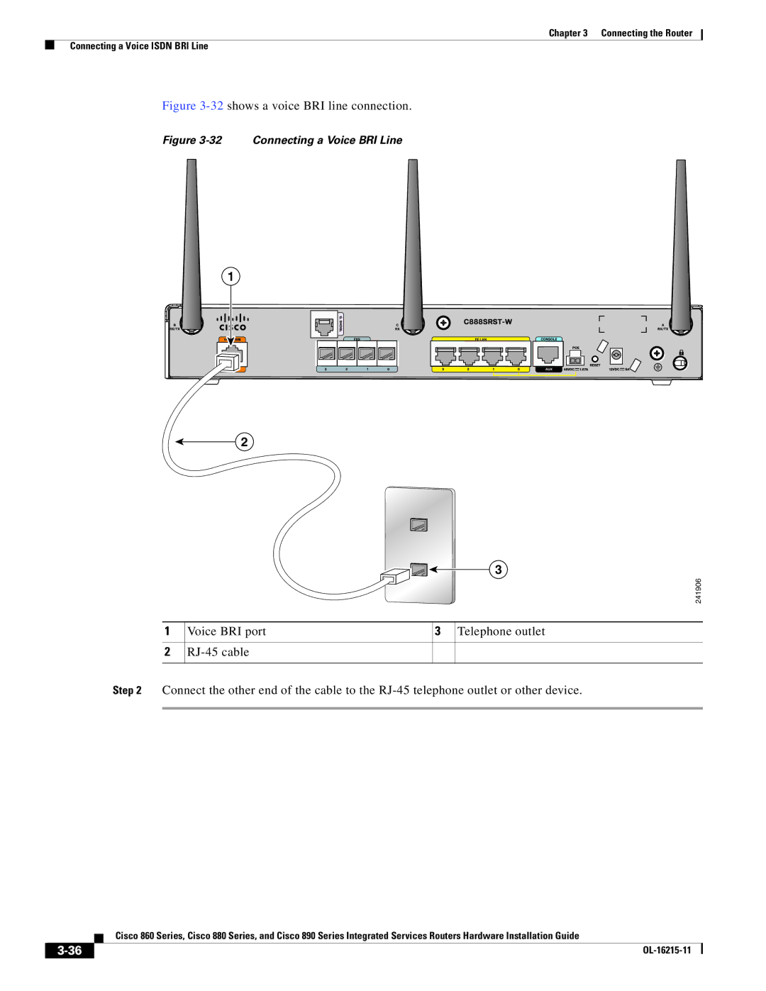 Cisco Systems C892FSPK9 manual 32shows a voice BRI line connection 