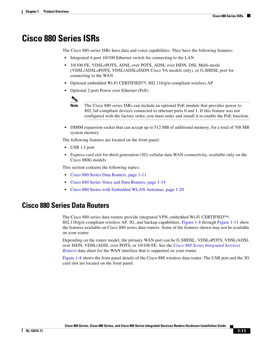 Cisco Systems C892FSPK9 manual Cisco 880 Series ISRs, Cisco 880 Series Data Routers 