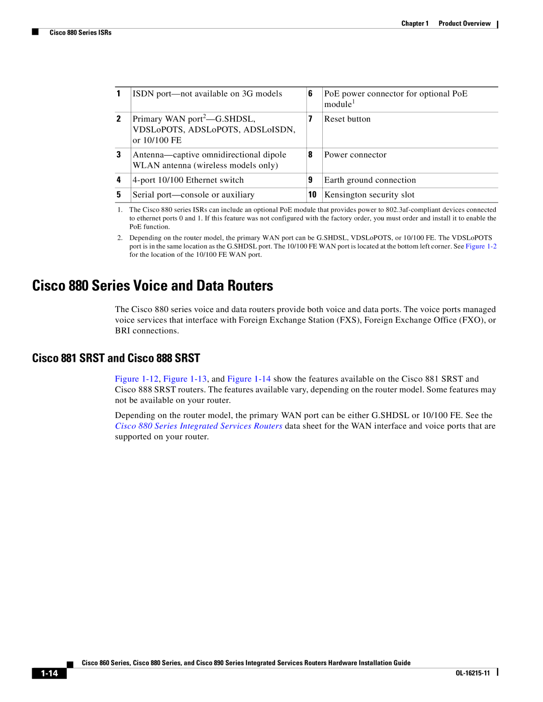 Cisco Systems C892FSPK9 manual Cisco 880 Series Voice and Data Routers, Cisco 881 Srst and Cisco 888 Srst 