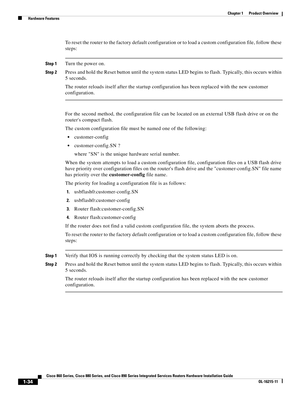 Cisco Systems C892FSPK9 manual Product Overview Hardware Features 