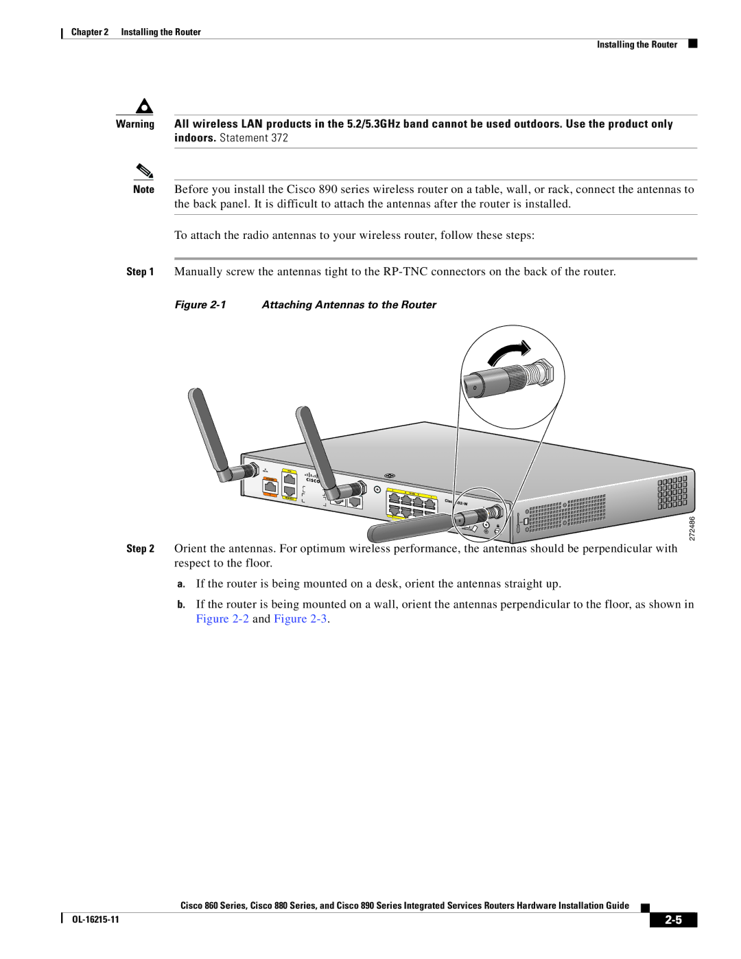 Cisco Systems C892FSPK9 manual Attaching Antennas to the Router 