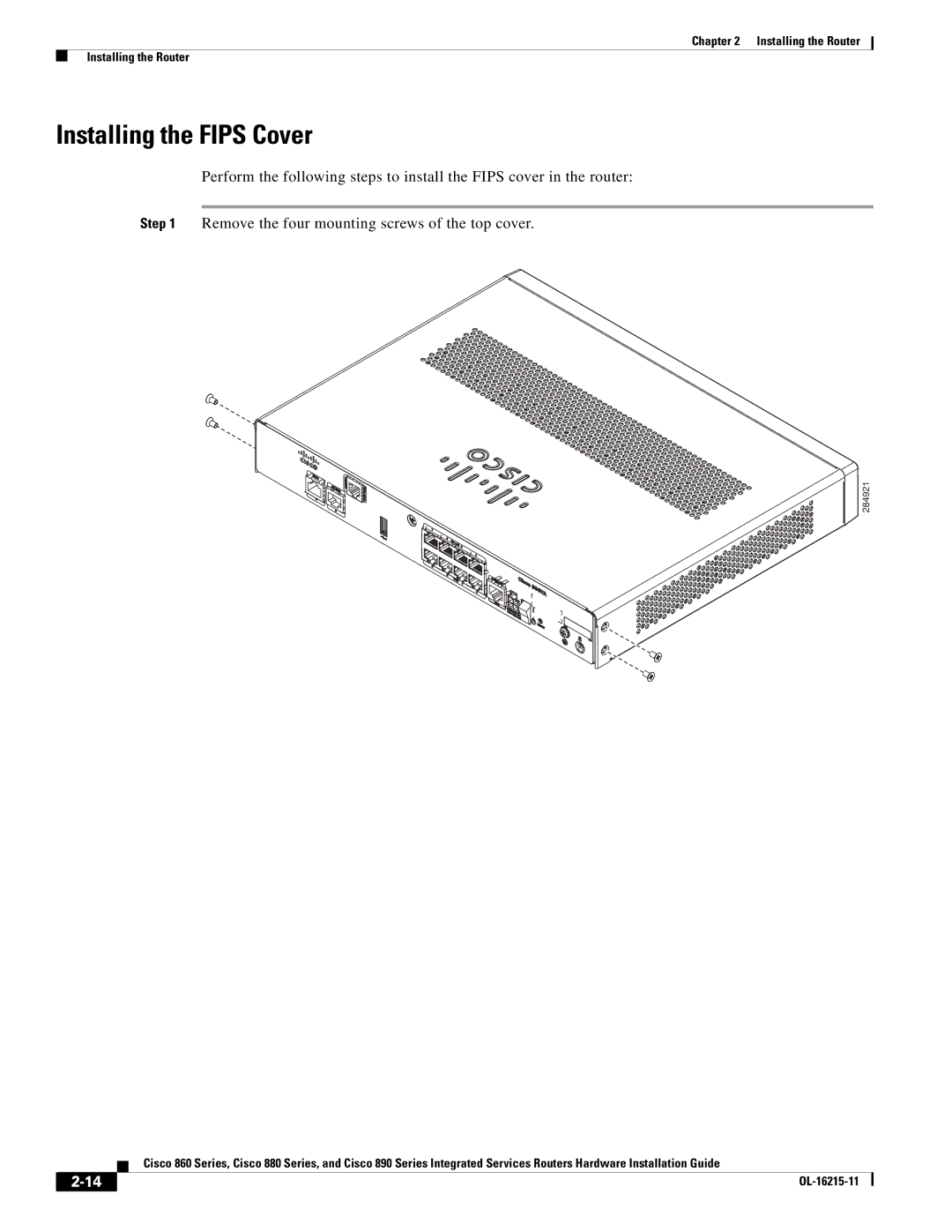 Cisco Systems C892FSPK9 manual Installing the Fips Cover 