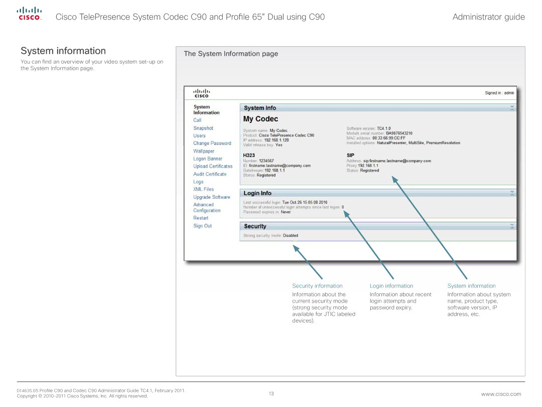 Cisco Systems C90 manual System information, System Information 