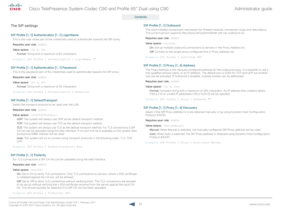 Cisco Systems C90 manual SIP settings 