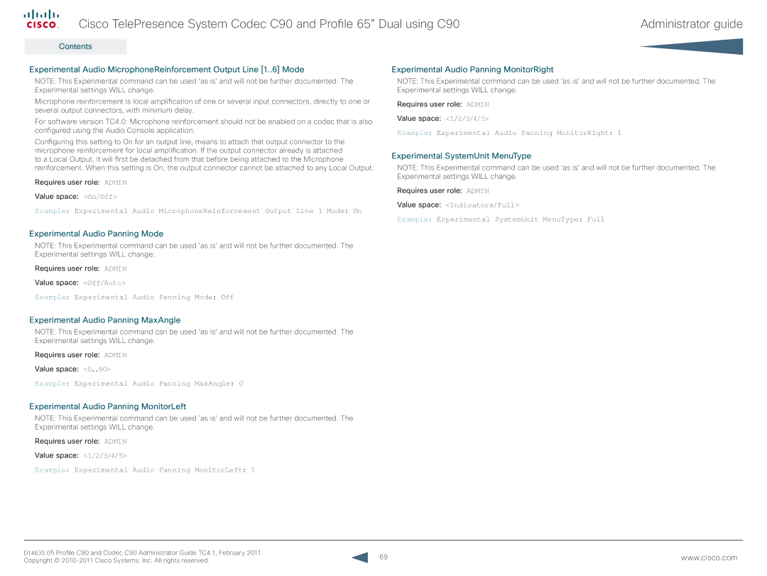 Cisco Systems C90 manual Experimental Audio Panning Mode, Experimental Audio Panning MonitorRight 