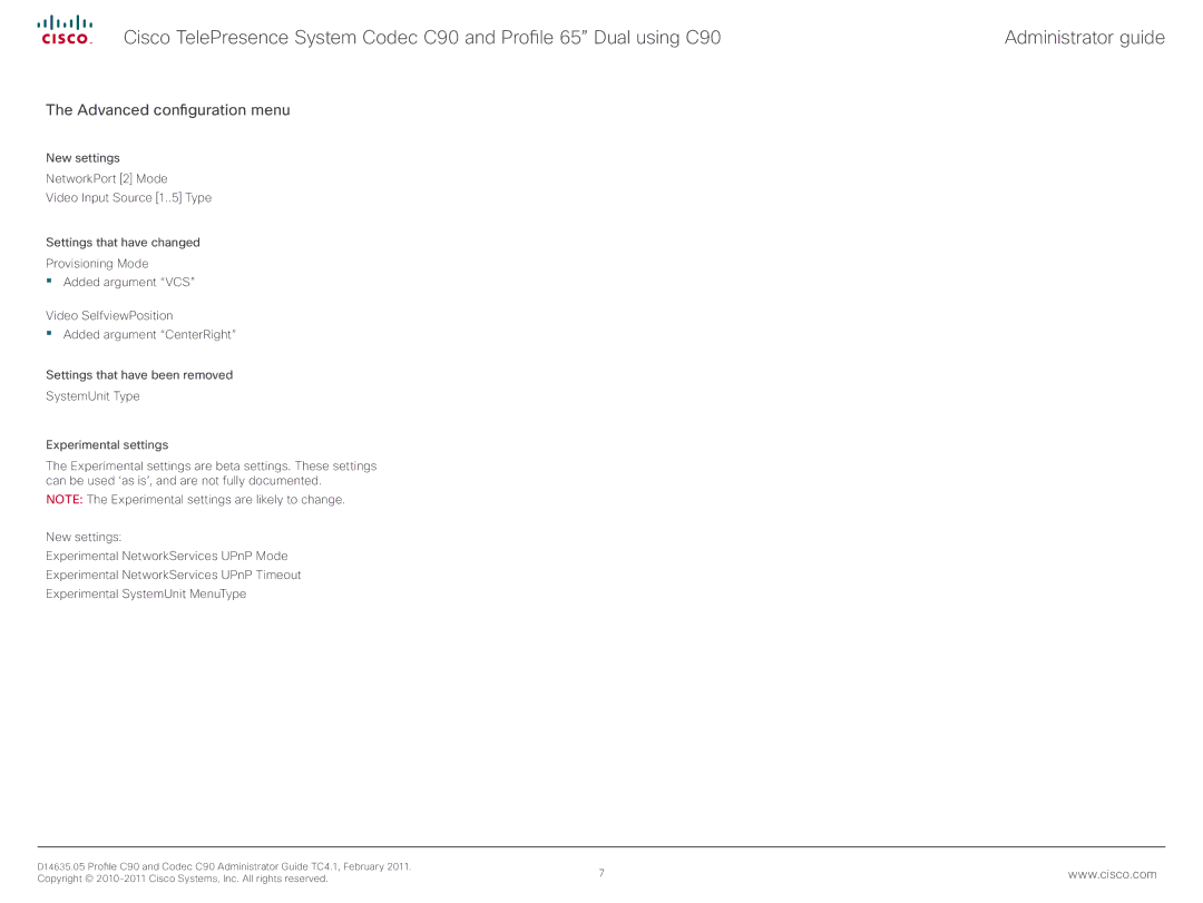 Cisco Systems C90 manual Advanced configuration menu 