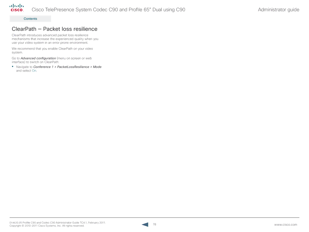 Cisco Systems C90 manual ClearPath Packet loss resilience 