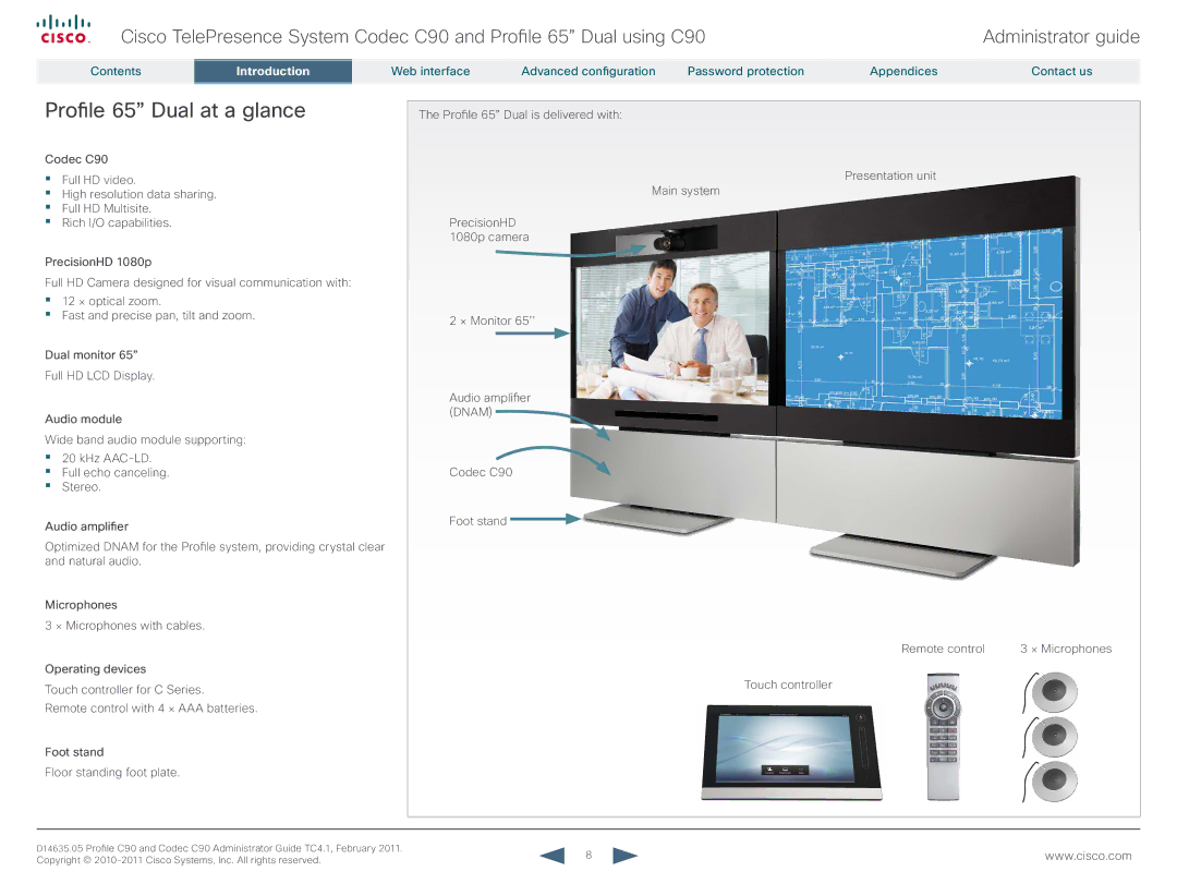 Cisco Systems C90 manual Profile 65 Dual at a glance, Touch controller 