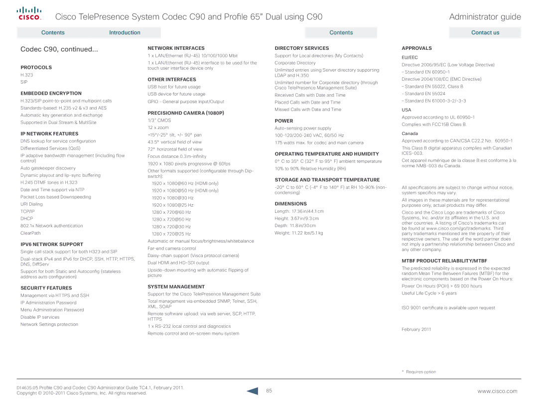 Cisco Systems C90 manual Network Interfaces Directory Services Approvals 