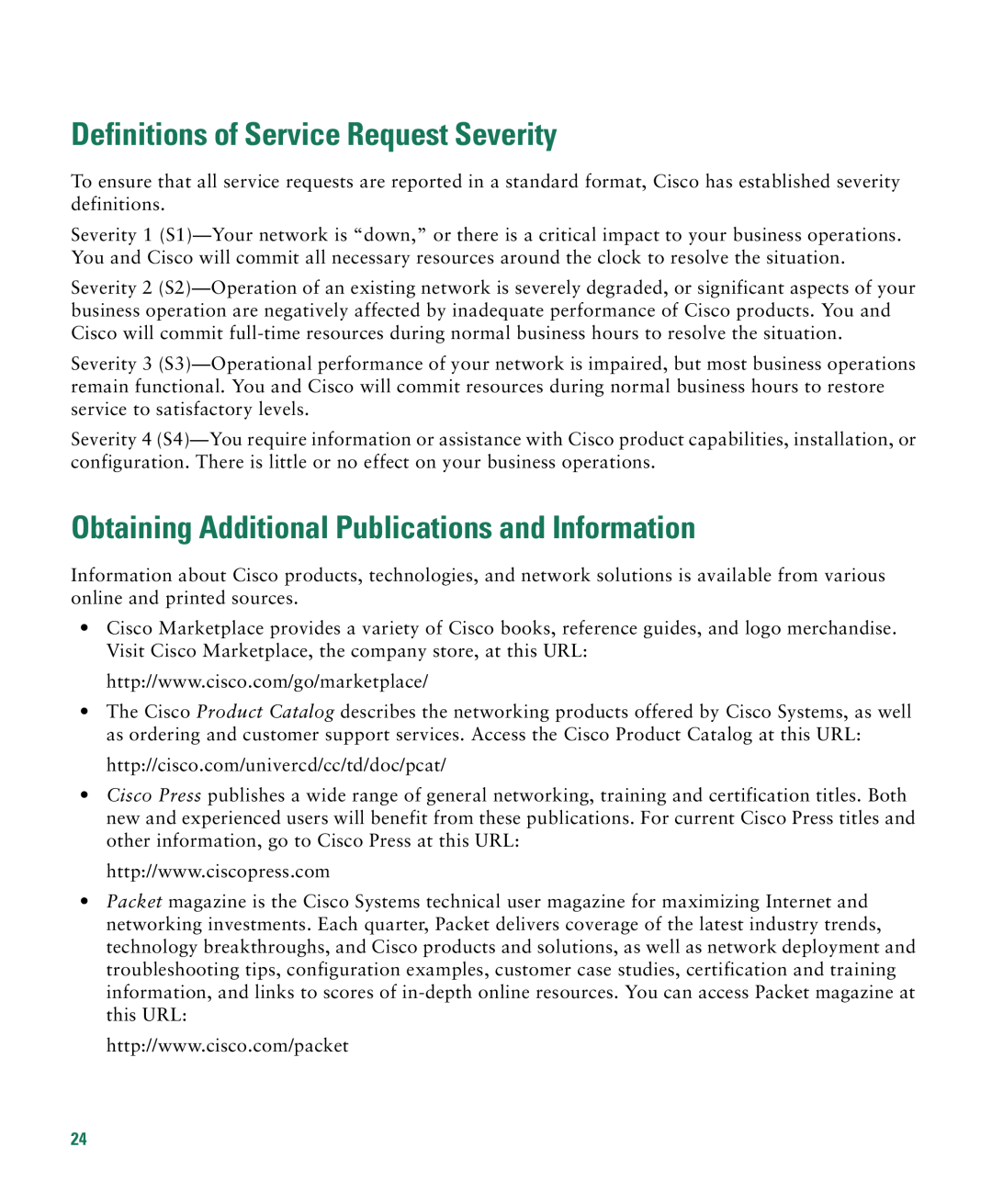 Cisco Systems CATALYST 2950 Definitions of Service Request Severity, Obtaining Additional Publications and Information 