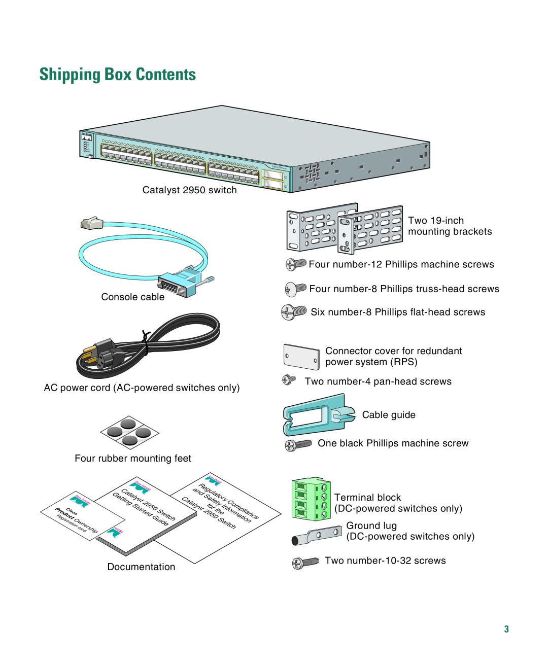 Cisco Systems CATALYST 2950 manual Shipping Box Contents 