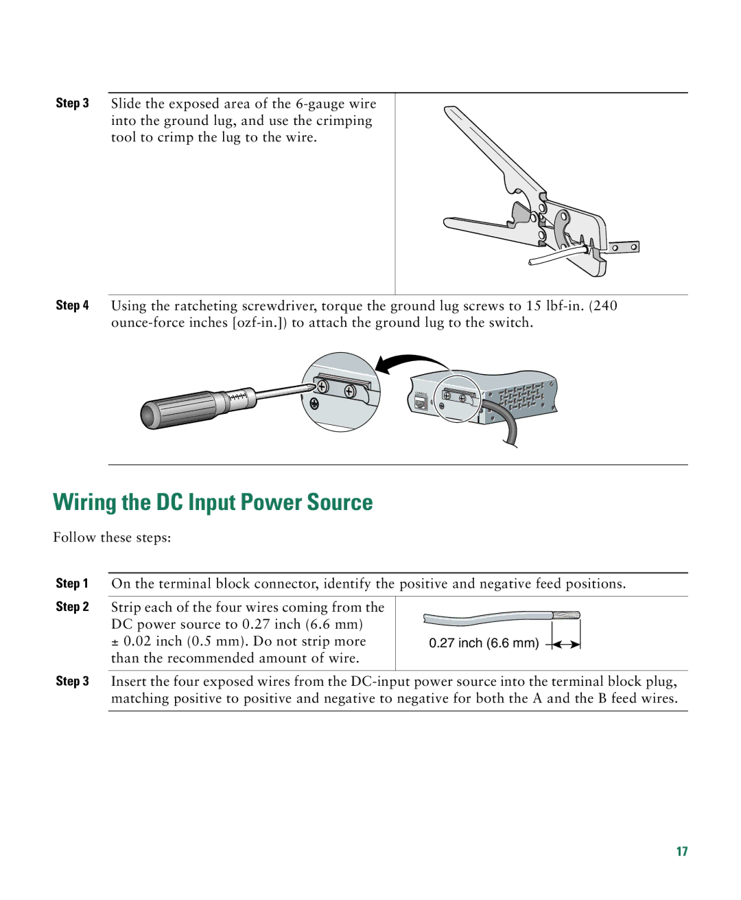 Cisco Systems CATALYST 2950 manual Wiring the DC Input Power Source 