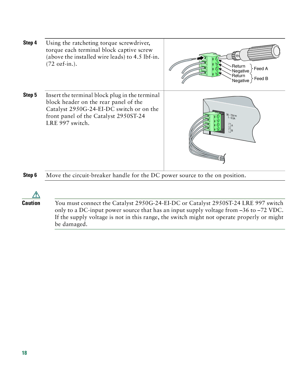 Cisco Systems CATALYST 2950 manual Return Feed a Negative Negative Feed B 