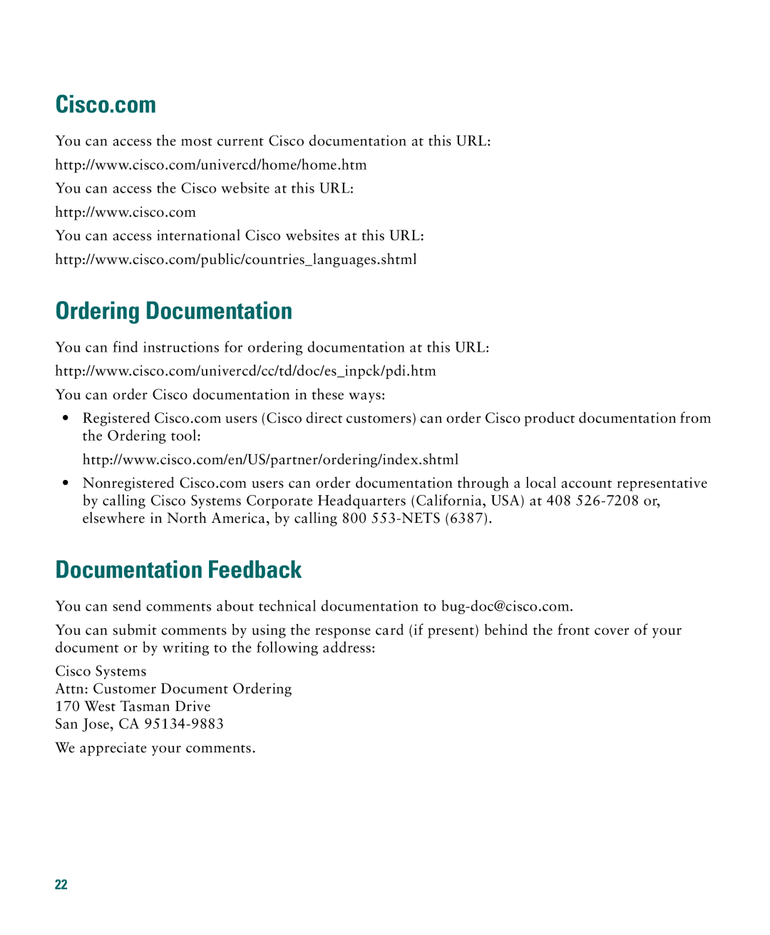 Cisco Systems CATALYST 2950 manual Cisco.com, Ordering Documentation, Documentation Feedback 