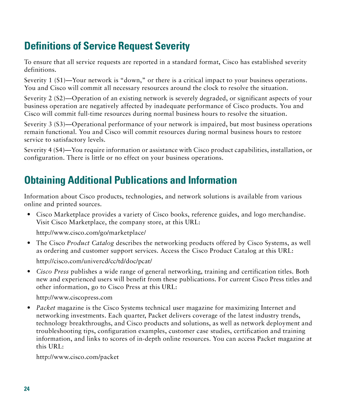 Cisco Systems CATALYST 2950 Definitions of Service Request Severity, Obtaining Additional Publications and Information 