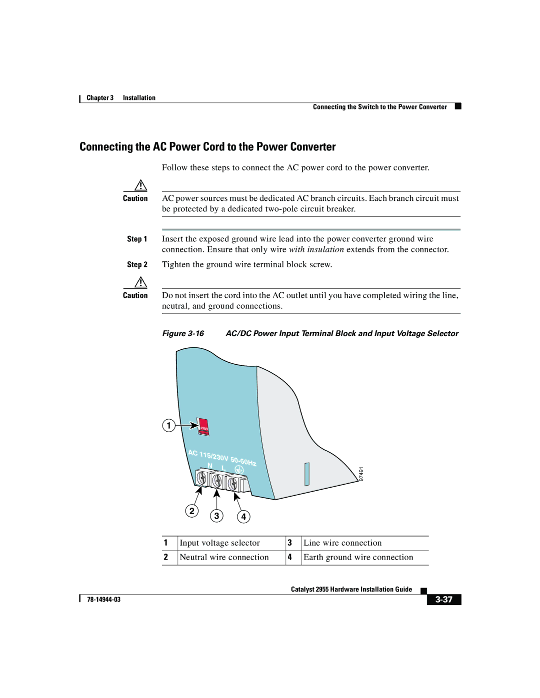 Cisco Systems Catalyst 2955 manual Connecting the AC Power Cord to the Power Converter 