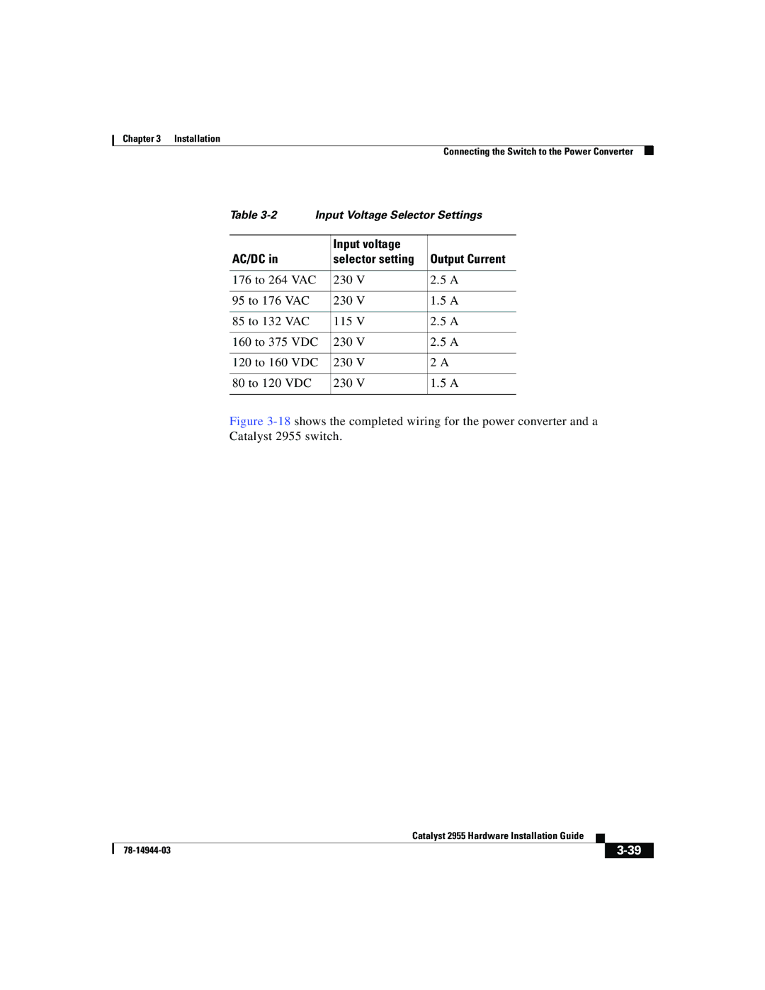 Cisco Systems Catalyst 2955 manual Input voltage AC/DC Selector setting, 230 