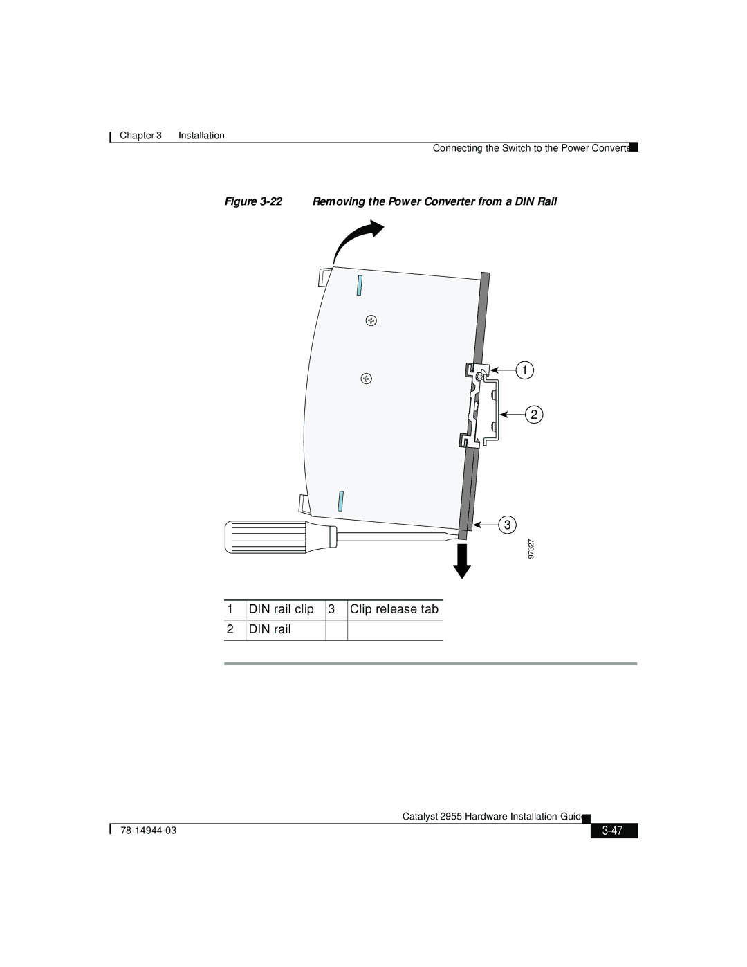 Cisco Systems Catalyst 2955 manual DIN rail clip 3 Clip release tab 