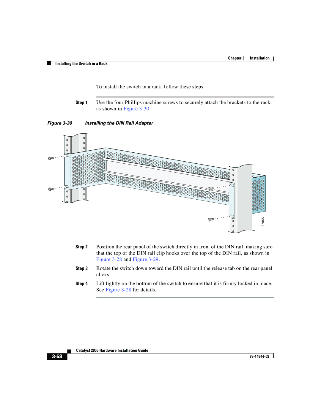 Cisco Systems Catalyst 2955 manual Installing the DIN Rail Adapter 