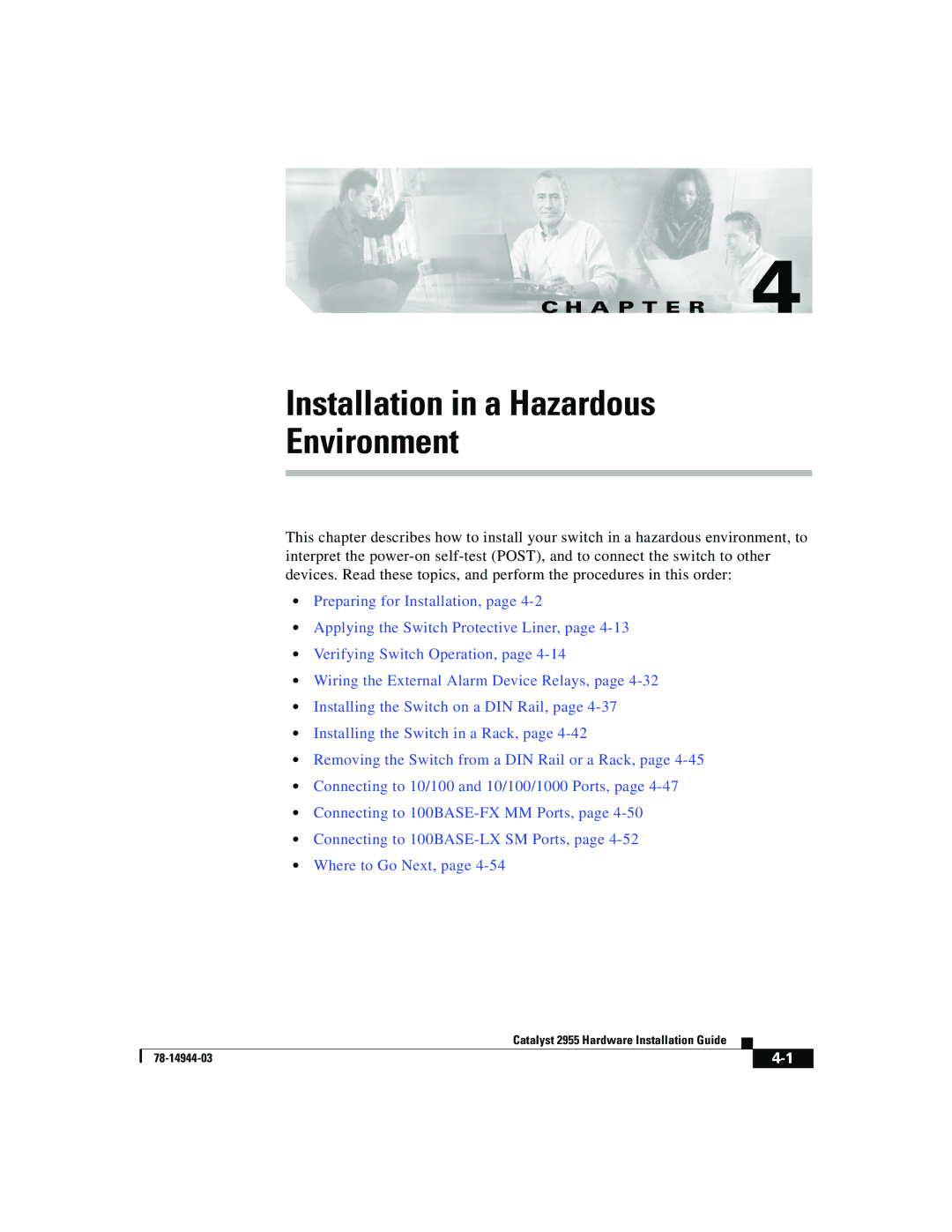 Cisco Systems Catalyst 2955 manual Installation in a Hazardous Environment 