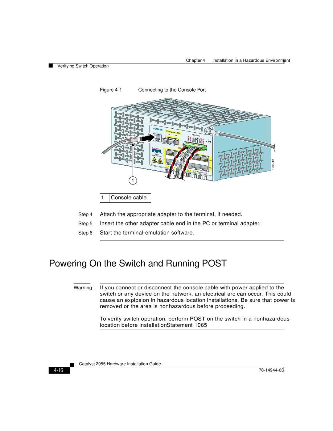 Cisco Systems Catalyst 2955 manual Powering On the Switch and Running Post 