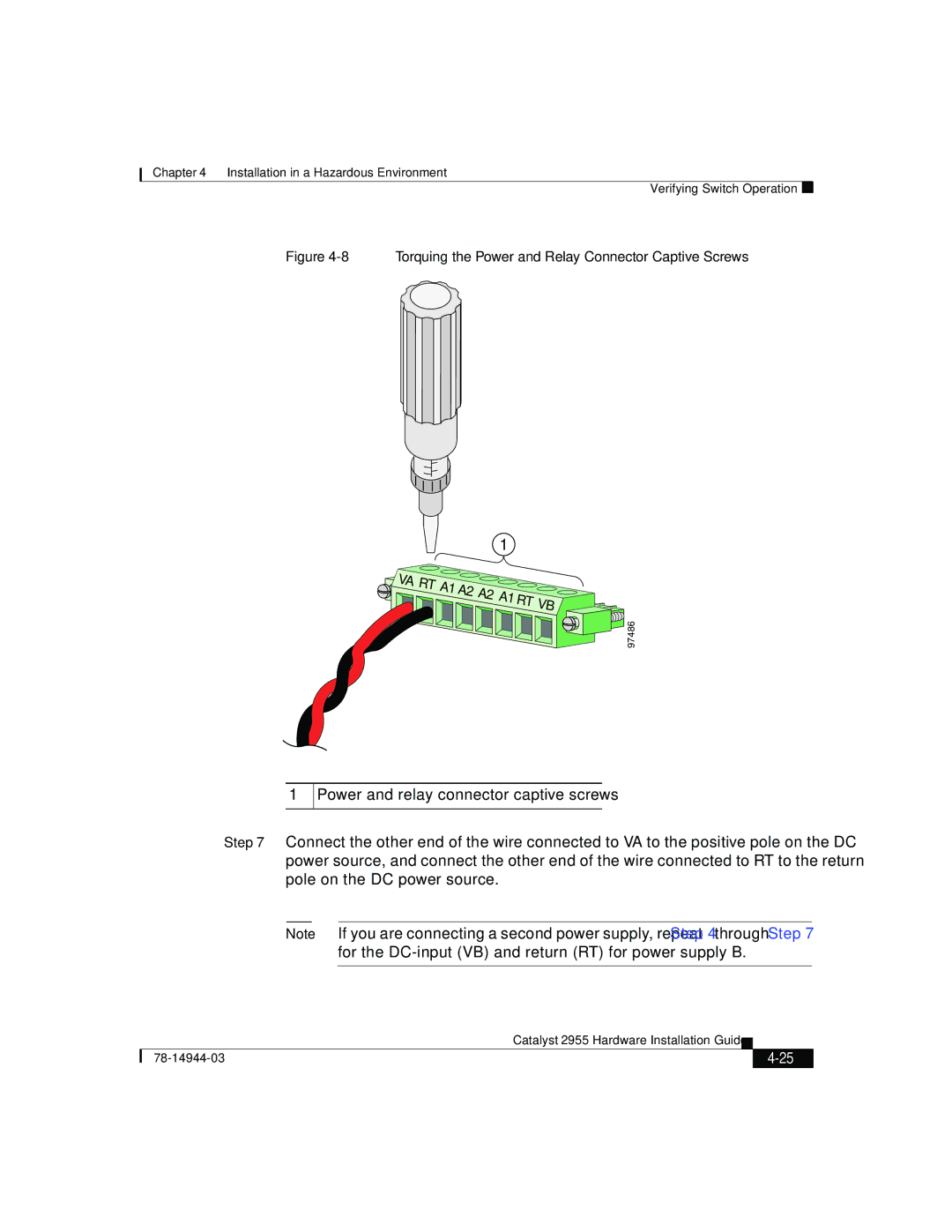 Cisco Systems Catalyst 2955 manual Torquing the Power and Relay Connector Captive Screws 