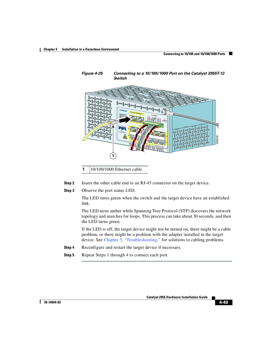 Cisco Systems Catalyst 2955 manual 10/100/1000 Ethernet cable 