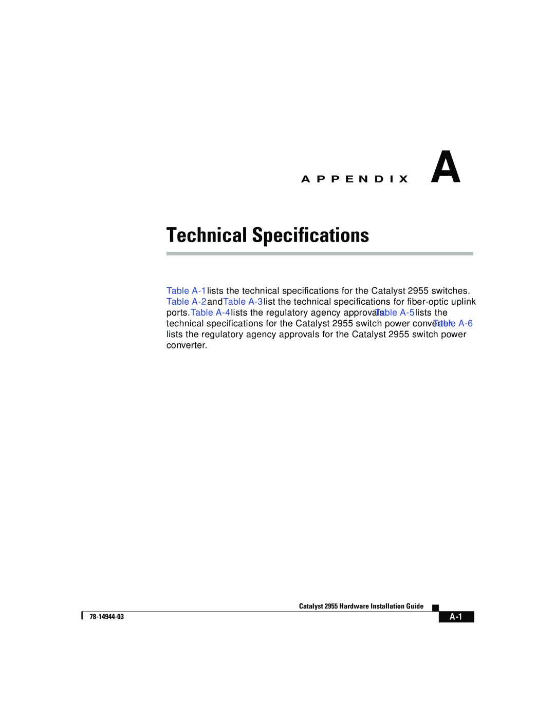 Cisco Systems Catalyst 2955 manual Technical Specifications 