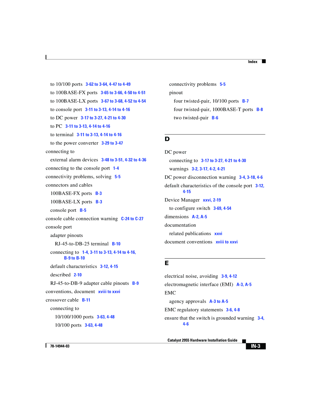 Cisco Systems Catalyst 2955 manual IN-3 