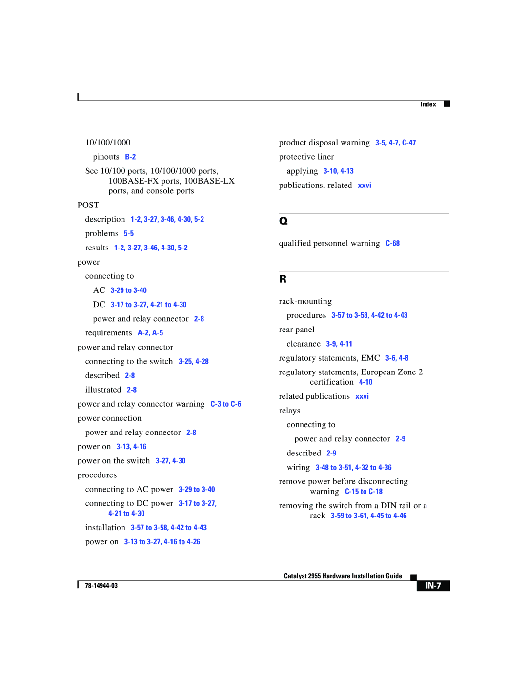 Cisco Systems Catalyst 2955 manual IN-7 