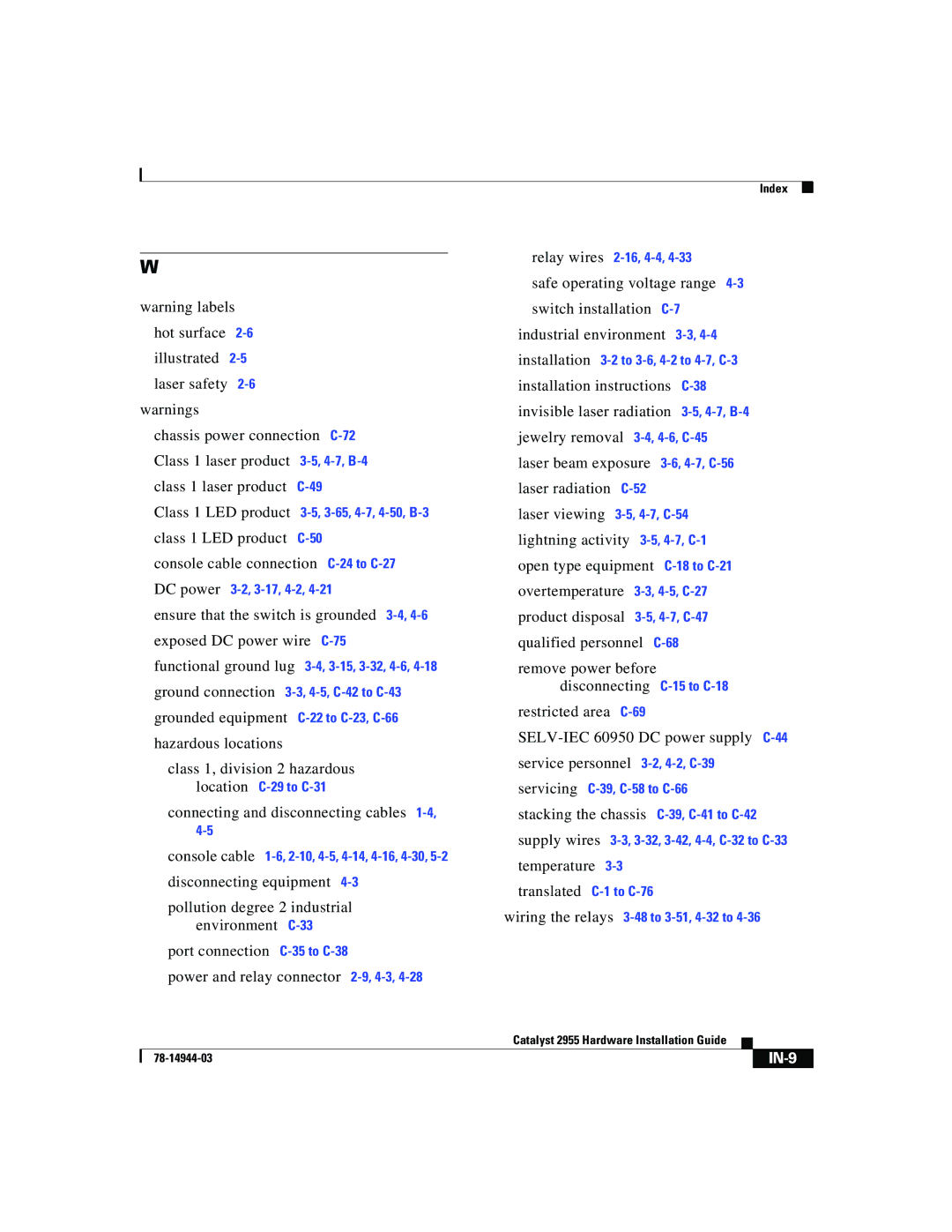 Cisco Systems Catalyst 2955 manual IN-9 